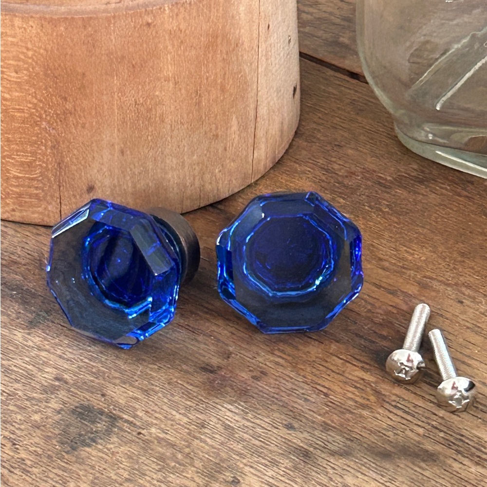 Cobalt Blue Glass Knobs - 1 Pair - Picture 1 of 12
